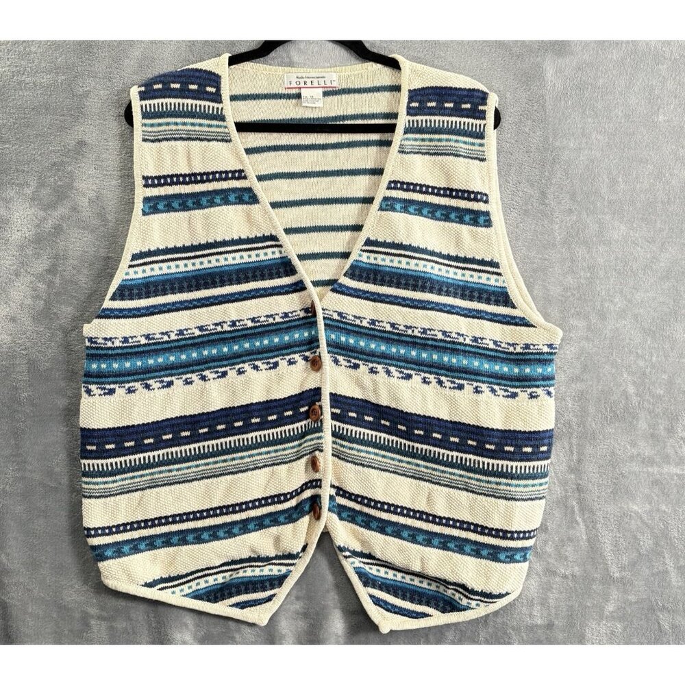 Vtg FORELLI Women Sweater Vest Sleeveless Button Front Sz 1X Ivory 90s Y2K 39-10